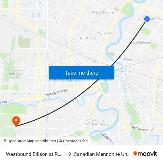 Westbound Edison at Rothesay to Canadian Mennonite University map