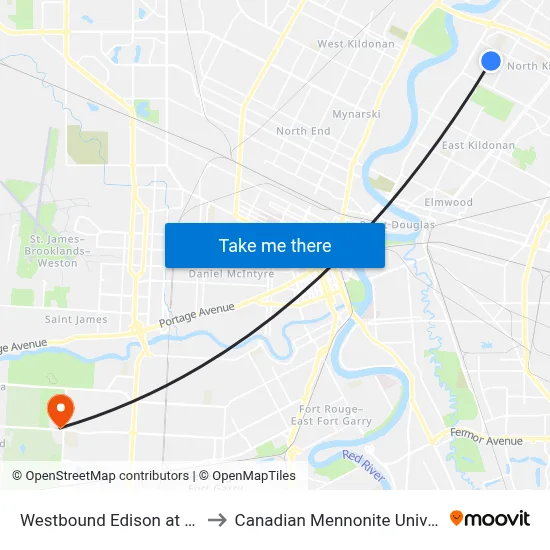 Westbound Edison at Roch to Canadian Mennonite University map