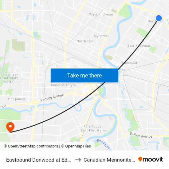 Eastbound Donwood at Edelweiss West to Canadian Mennonite University map