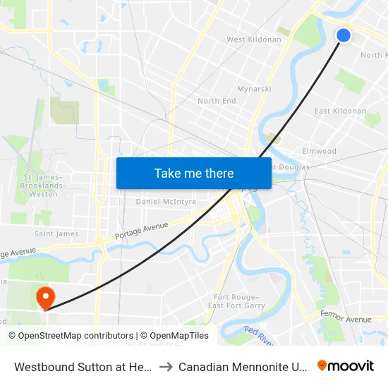 Westbound Sutton at Henderson to Canadian Mennonite University map