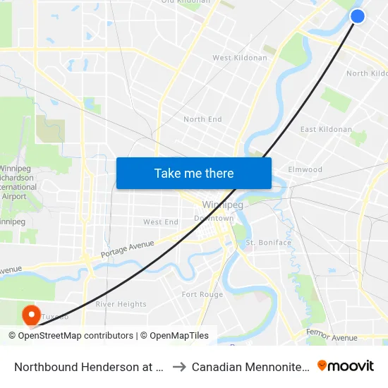 Northbound Henderson at Strood North to Canadian Mennonite University map