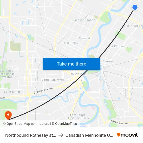 Northbound Rothesay at Bonner to Canadian Mennonite University map