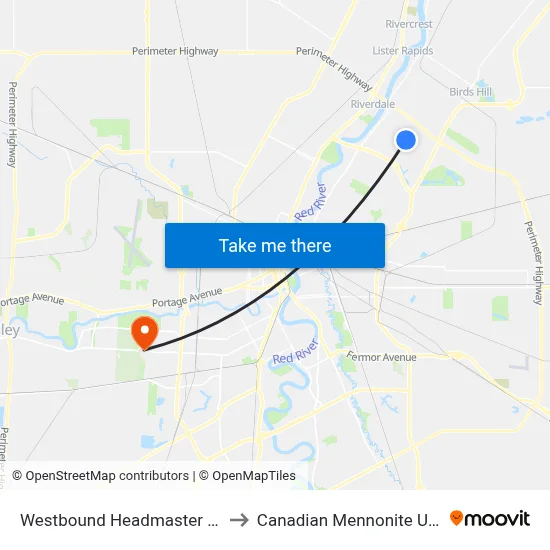 Westbound Headmaster at Peters to Canadian Mennonite University map