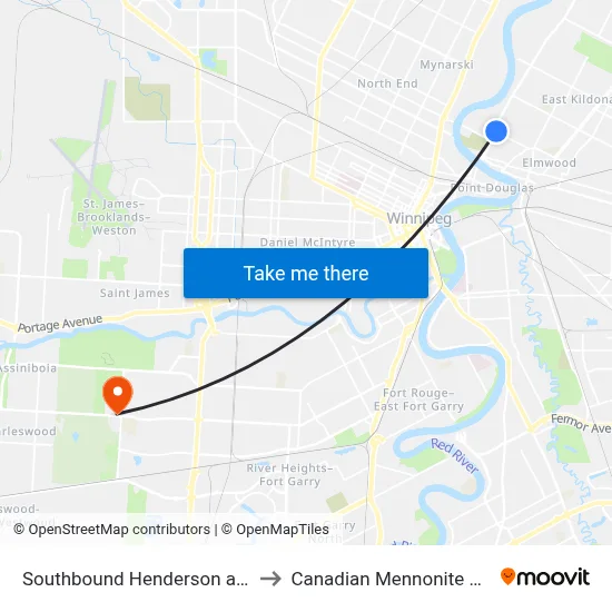 Southbound Henderson at Johnson to Canadian Mennonite University map