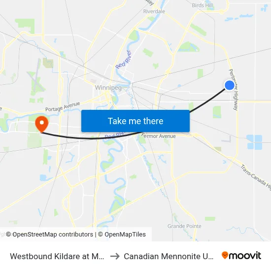 Westbound Kildare at Mcmeans to Canadian Mennonite University map