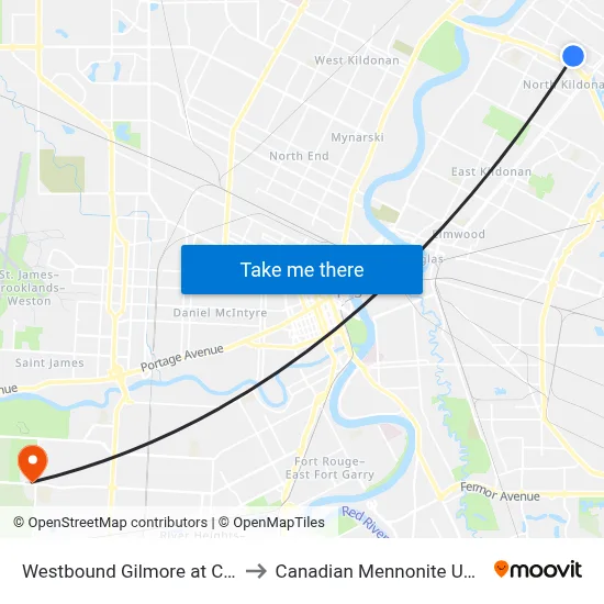 Westbound Gilmore at Chornick to Canadian Mennonite University map