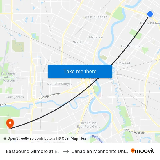 Eastbound Gilmore at Evenlea to Canadian Mennonite University map