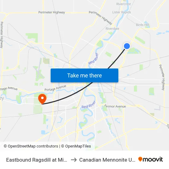 Eastbound Ragsdill at Middlehurst to Canadian Mennonite University map