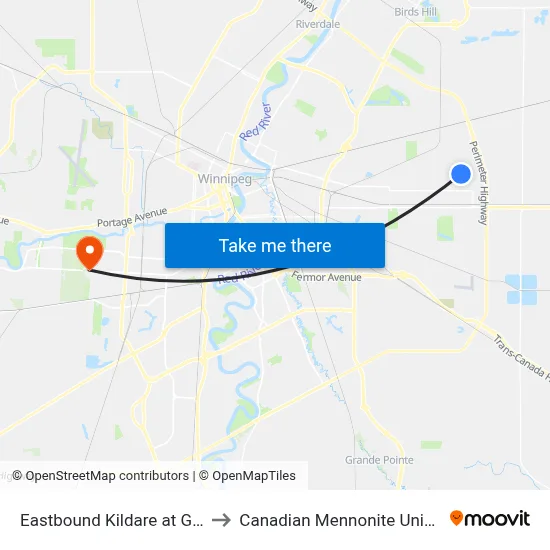 Eastbound Kildare at Gables to Canadian Mennonite University map