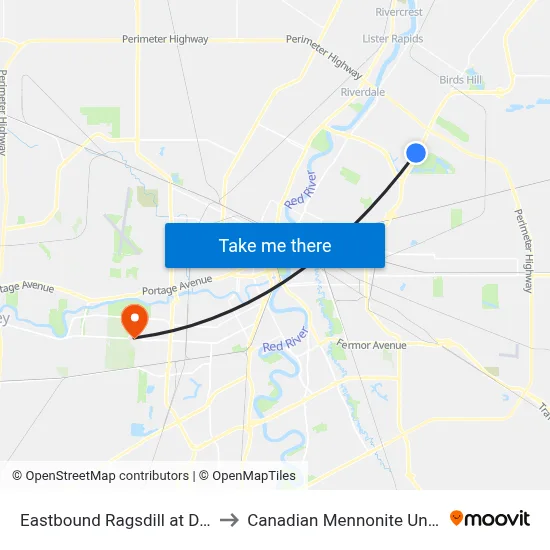 Eastbound Ragsdill at De Vries to Canadian Mennonite University map