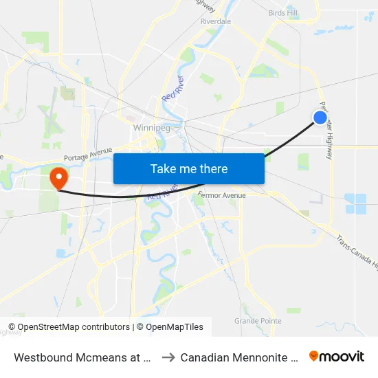 Westbound Mcmeans at Alex Taylor to Canadian Mennonite University map