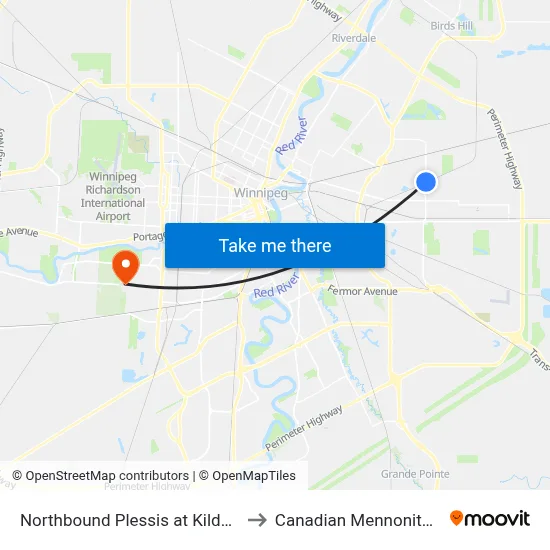 Northbound Plessis at Kildonan Meadow to Canadian Mennonite University map