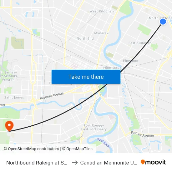 Northbound Raleigh at Springfield to Canadian Mennonite University map