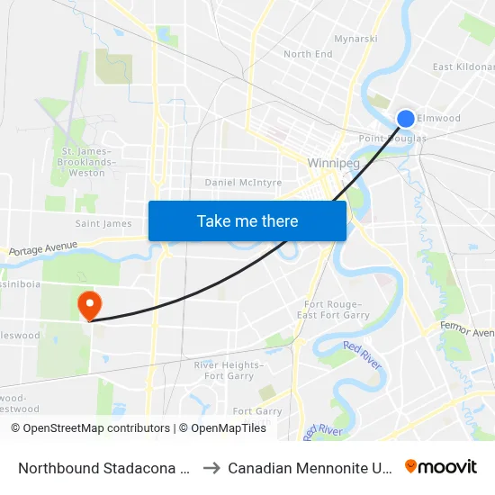 Northbound Stadacona at Talbot to Canadian Mennonite University map