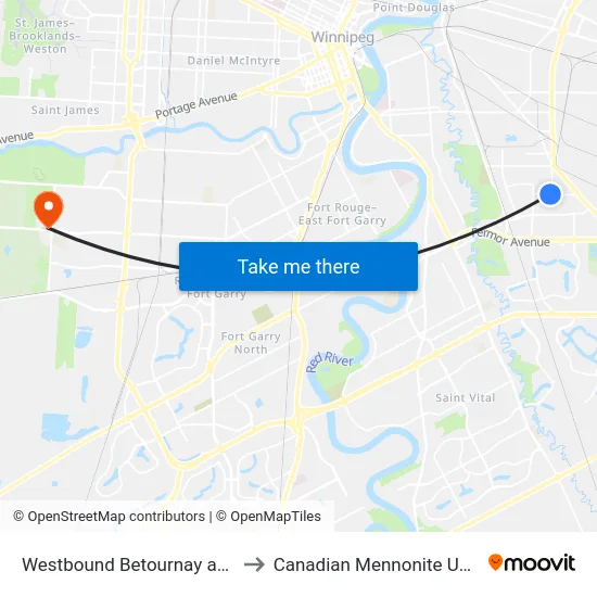 Westbound Betournay at Speers to Canadian Mennonite University map