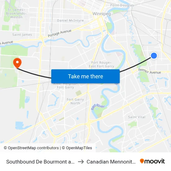Southbound De Bourmont at Autumnwood to Canadian Mennonite University map