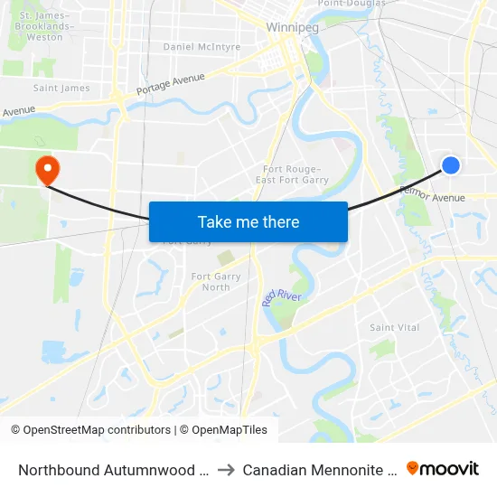 Northbound Autumnwood at Winakwa to Canadian Mennonite University map