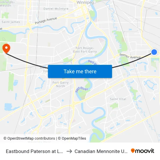 Eastbound Paterson at Lochmoor to Canadian Mennonite University map