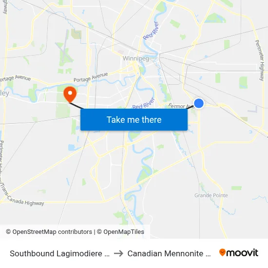 Southbound Lagimodiere at Fermor to Canadian Mennonite University map