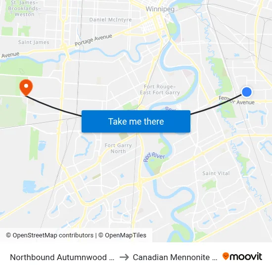 Northbound Autumnwood at Canberra to Canadian Mennonite University map
