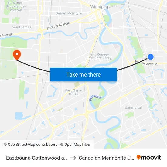 Eastbound Cottonwood at Cypress to Canadian Mennonite University map