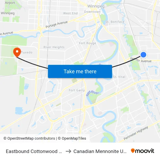Eastbound Cottonwood at Drake to Canadian Mennonite University map