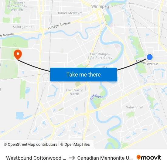 Westbound Cottonwood at Drake to Canadian Mennonite University map