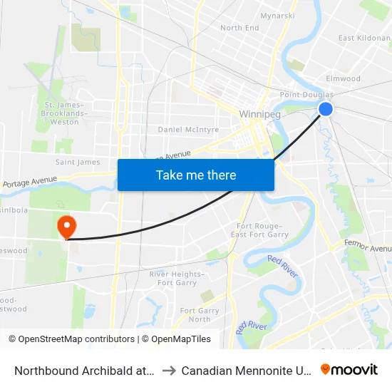 Northbound Archibald at Mission to Canadian Mennonite University map