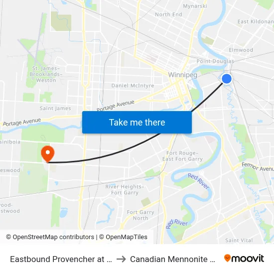 Eastbound Provencher at La Fleche to Canadian Mennonite University map