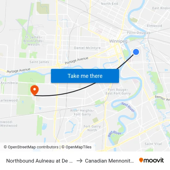 Northbound Aulneau at De La Cathedrale to Canadian Mennonite University map