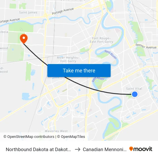 Northbound Dakota at Dakota Community Club to Canadian Mennonite University map