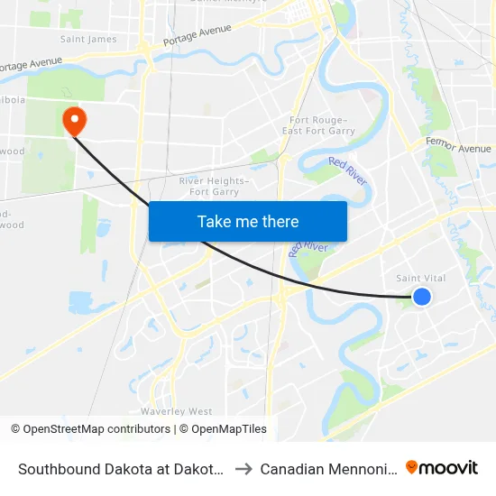 Southbound Dakota at Dakota Community Club to Canadian Mennonite University map