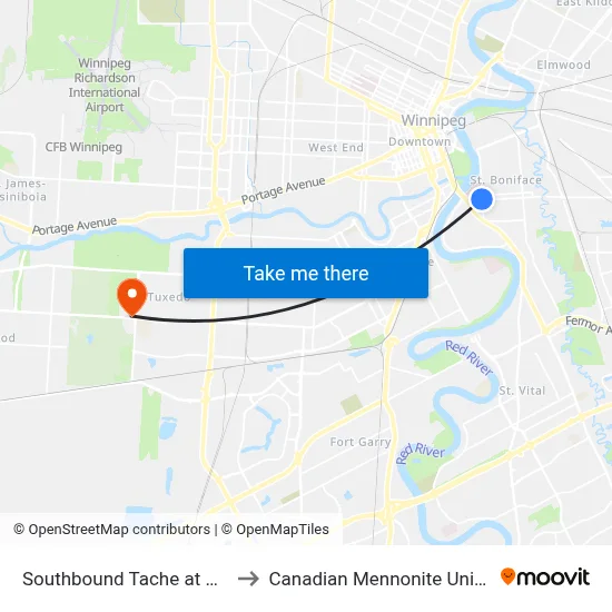 Southbound Tache at Marion to Canadian Mennonite University map