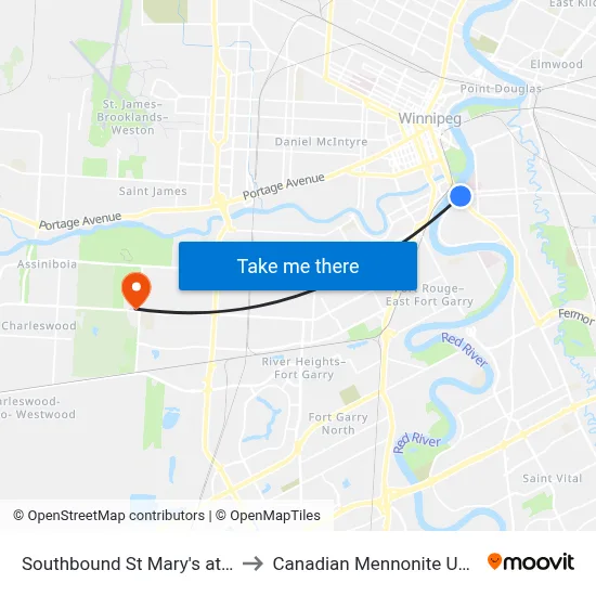 Southbound St Mary's at Marion to Canadian Mennonite University map