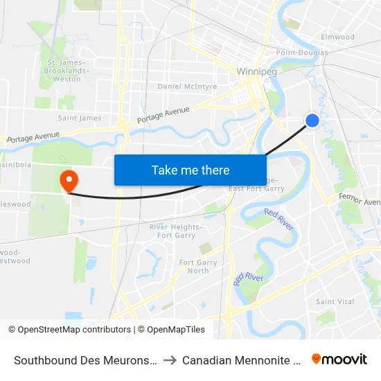 Southbound Des Meurons at Marion to Canadian Mennonite University map