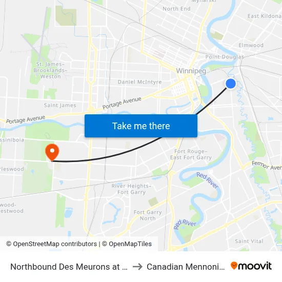 Northbound Des Meurons at De La Cathedrale to Canadian Mennonite University map