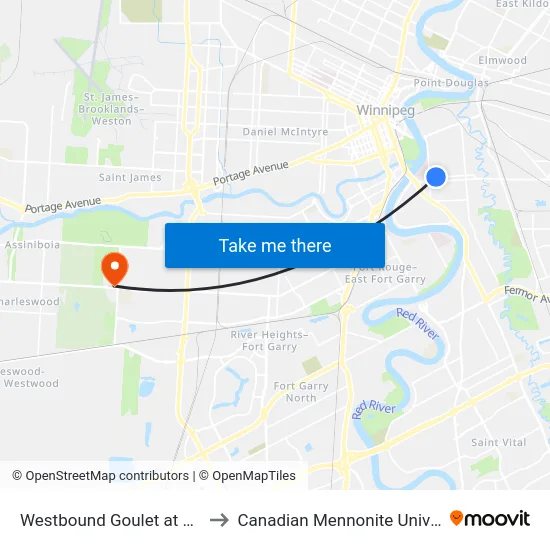 Westbound Goulet at Kenny to Canadian Mennonite University map