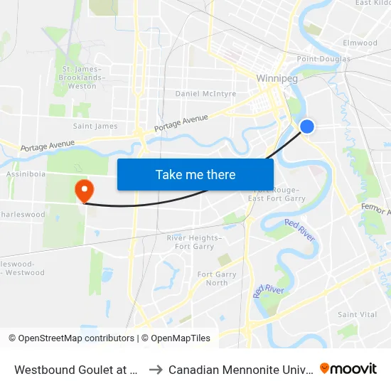 Westbound Goulet at Tache to Canadian Mennonite University map