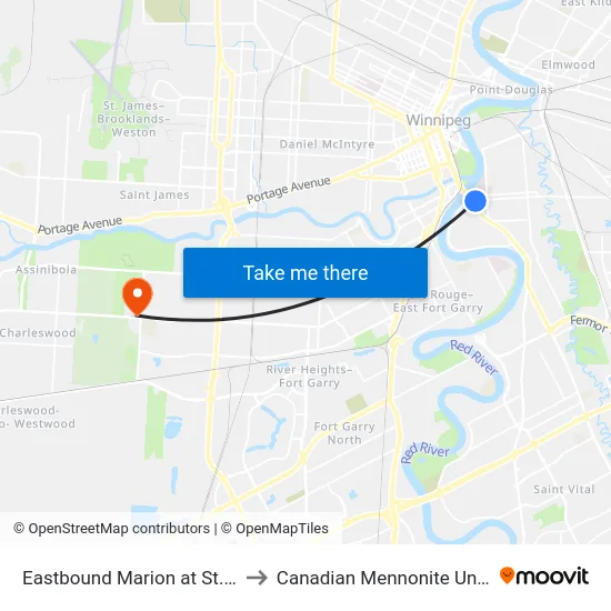 Eastbound Marion at St. Mary's to Canadian Mennonite University map