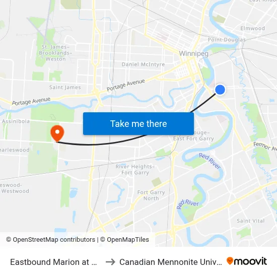Eastbound Marion at Kenny to Canadian Mennonite University map