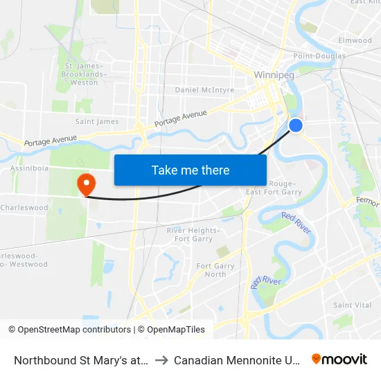 Northbound St Mary's at Marion to Canadian Mennonite University map