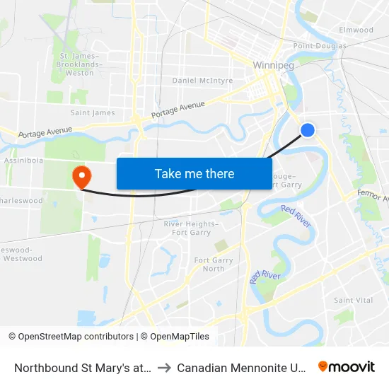 Northbound St Mary's at Enfield to Canadian Mennonite University map