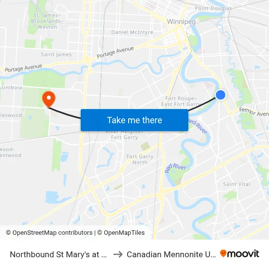 Northbound St Mary's at St. Anne's to Canadian Mennonite University map