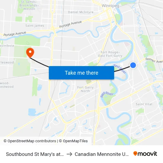 Southbound St Mary's at Fermor to Canadian Mennonite University map