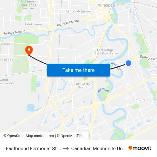 Eastbound Fermor at St. Mary's to Canadian Mennonite University map