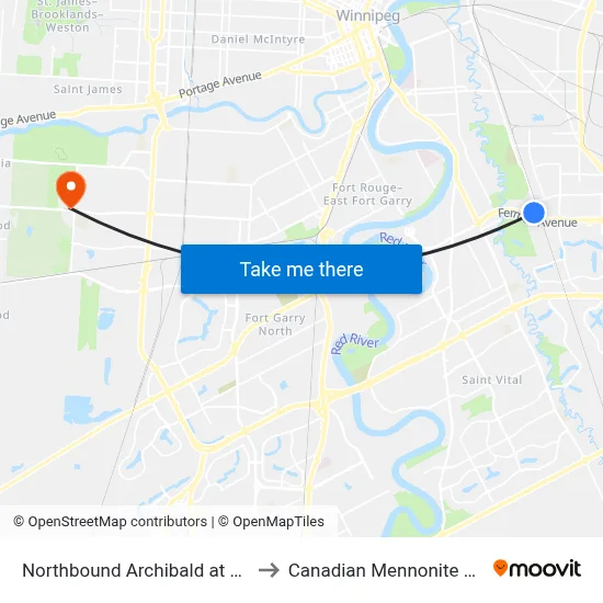 Northbound Archibald at Comanche to Canadian Mennonite University map