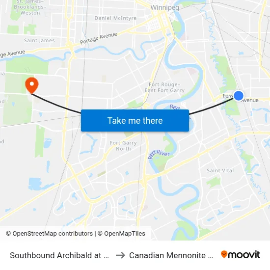 Southbound Archibald at Comanche to Canadian Mennonite University map