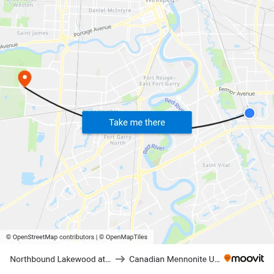 Northbound Lakewood at Tamarac to Canadian Mennonite University map