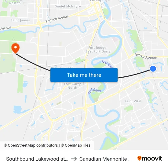 Southbound Lakewood at Tamarac to Canadian Mennonite University map