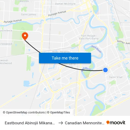 Eastbound Abinojii Mikanah at St. Mary's to Canadian Mennonite University map